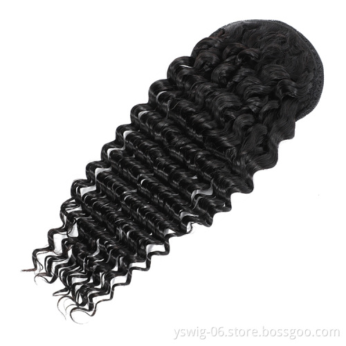 Wholesale Peruvian Remy Hair Piece Claw Clip Extension 120g Deep Wave Drawstring Ponytail Human Hair